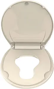 Round Toilet Seat with Built-in Toddler Seat for Easy Potty Training – Slow Close Feature,Easy Install and Clean, Perfect for Both Adults and Children,Almond