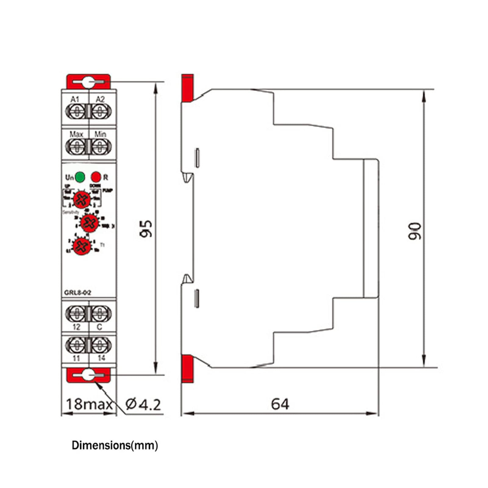 GRL8-02 Flüssigkeitsstand Steuerrelais, Wasserstandsregler mit Überwachungsfunktion, 10A AC/DC 24V-240V
