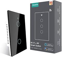 MoesGo WiFi Smart Wall Light Switch,Glass Panel, Multi-Control(3 Way), 2.4GHz Wi-Fi Touch Switches, Neutral Wire Required, Remote Control Smart Life/Tuya App, Work with Alexa, Google Home Black 2 Gang