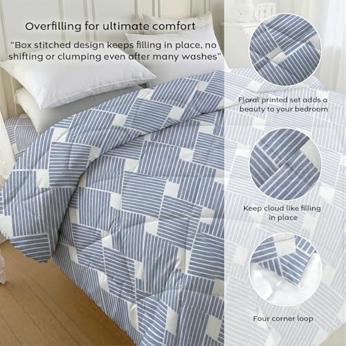 Image of AYKA Reversible AC Comforter 150 GSM Microfiber Summer Blanket Double Bed (90x100 Inches) | Checked Design Cooling Quilt for AC Room | Soft Breathable Duvet Medblue & White