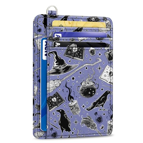 Image of Yonlevres Credit Card Holder Slim Wallet, Magic Goth RFID Wallet Women Front Pocket Small Card Holder Travel Cute Funny Thin Card Case ID Window PU Leather RFID Blocking Card Organizer Gifts Girls