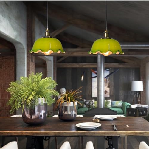 Lustre en verre vert et lampe suspendue rétro rustique E27