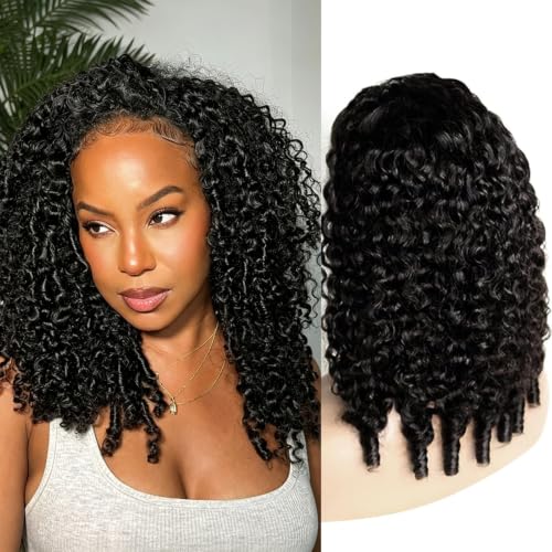 Image of Half Wig Human Hair Burmese Curly 14 Inch Spiral Curls End 180% Density 1B#