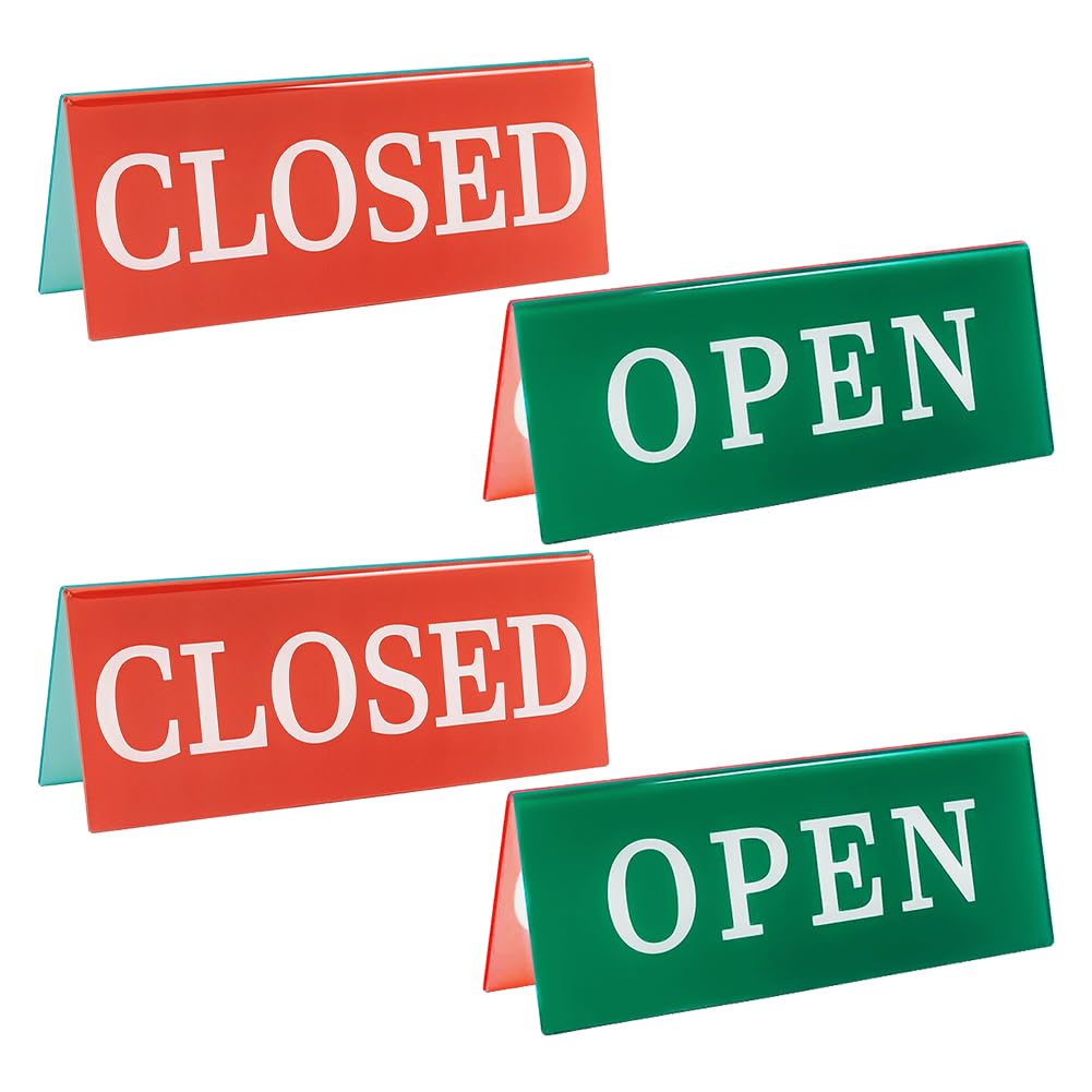 AHANDMAKER 4Pcs Open Closed Sign, 7.87x3.07in Double Sided Tabletop Tent Sign Reversible Red Green White Acrylic Open and Closed Desk Signs for Business Offices Shops Banks Restaurants