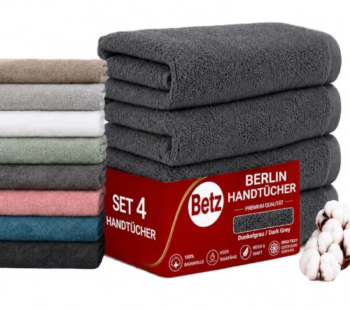 Betz Handtuch Set Berlin – 4er Pack Handtücher 50x100 cm – 100% Baumwolle – Frottee Handtücher für Bad, Gäste & Alltag – hochwertige Qualität, pflegeleicht & langlebig Farbe dunkel Grau