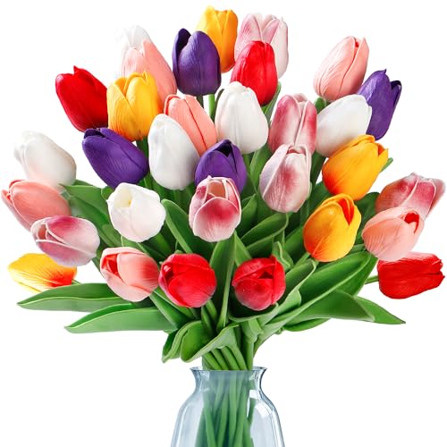 Sggvecsy 15 Pcs Fake Tulips Artificial Flowers...