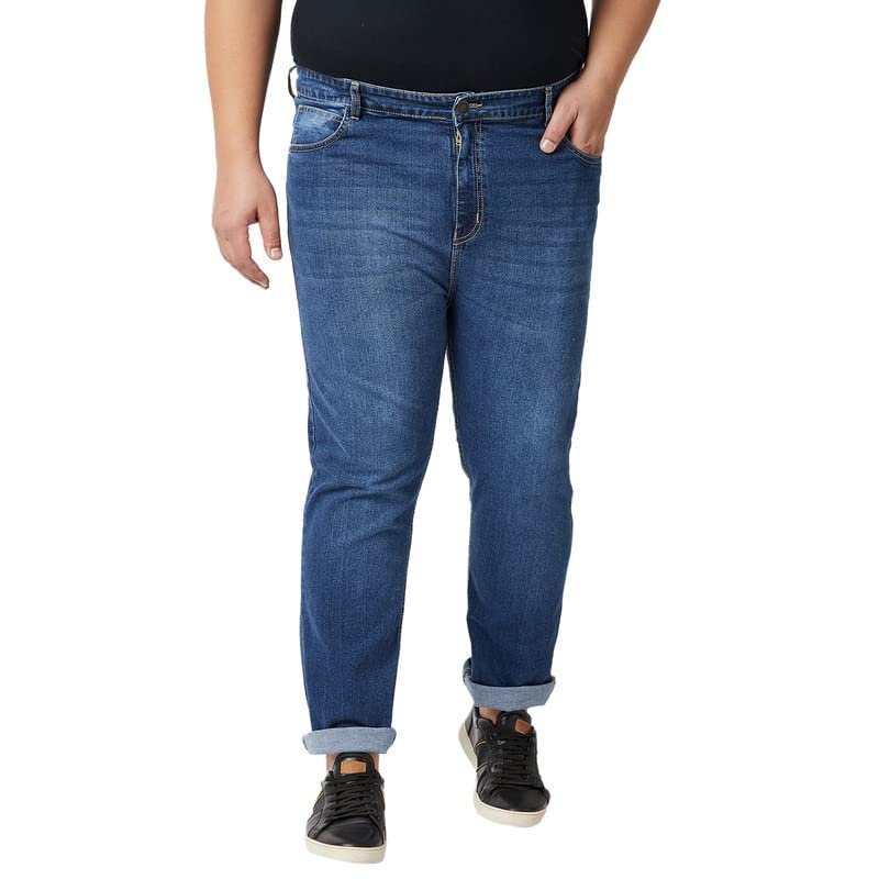 Image of Zush Men's Plus Size Stretchable Dark Blue Color Mid Rise Solid Regular Fit Jeans