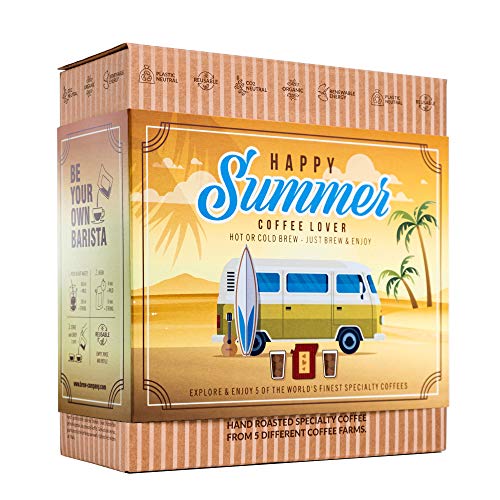 Gourmet Summer Coffee Gift Set for Men & Women - 5 World's Finest Single Origin Specialty & Organic Coffees in Innovative Brewers | Sampler Box for Coffee Lover to Brew & Enjoy Anytime, Anywhere Gourmet Summer Coffee Gift Set for Men & Women - 5 World's Finest Single Origin Specialty & Organic Coffees in Innovative Brewers | Sampler Box for Coffee Lover to Brew & Enjoy Anytime, Anywhere