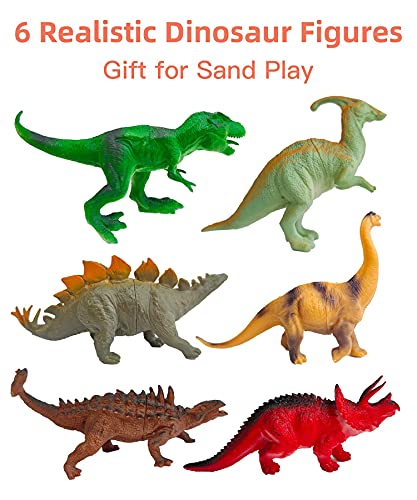burgkidz Dinosaur Sand Toys Beach Toys Kit: Include Bucket and Shovel, Beach Mesh Bag, Sand Water Tunnel, Dinosaur Beach Molds and 6 Dinosaur Figures, Sand Toys for Kids 3-10 - Thumbnail 5