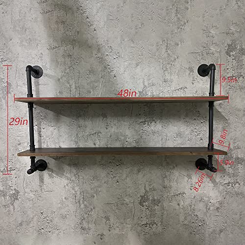 Rogmars Industrial Pipe Shelves Shelving 48 Inch With Solid Wood Planks Farmhouse Pipe Book Shelves Wall Mounted,Industrial Floating Shelves Bar Shelving Rustic Shelves 2 Tier For Kitchen,Living Room #TOP1