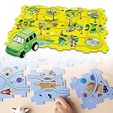 25 PCS DIY Assembling Electric Trolley, Upgrade Puzzle Track Play Set with Vehicles, Children's Educational Rail Car Building Toys Vehicle Puzzle Board, Racer Toys Birthday Gift for Kids Ages 3+ -  swertoy