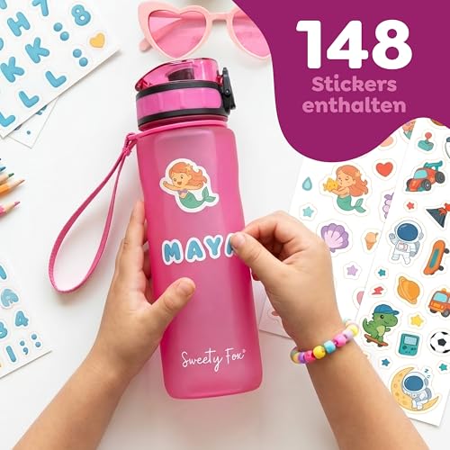 Sweety Fox Trinkflasche Kinder Kohlensäure Geeignet 500ml, Pink - Trinkflasche Sport 100% Auslaufsicher & Wasserflasche Spülmaschinenfest 2