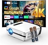 Officially Google TV Projector 4K HDR10+, 2500 ANSI Daytime Home Karaoke Projector with 2 Mics 35W*2 Dolby Audio, ToF Autofocus Auto Lens Cap, HDMI ARC WiFi6 Bluetooth for Outdoor Movie Gaming KTV