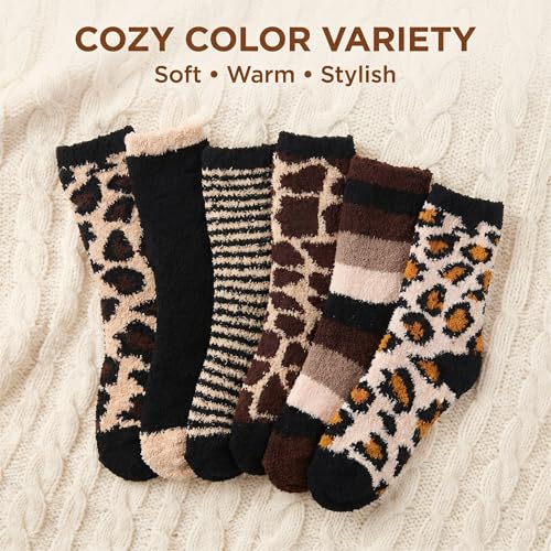 Image of Tipi Toe Womens Fuzzy Crew Socks with Anti Slip Grips Warm Cozy Fluffy Winter Slipper Socks Non Skid Home Socks for Women