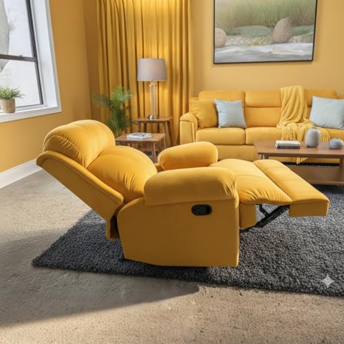 Image of Fabric Livo Recliner Sofa Chair Single Seater for Living Room, Office Manual Push Back Recliner Sofa Chair with Cushioned Armrest & Back Support (Yellow)