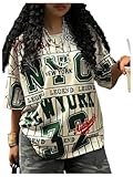 Fabric: Made of soft and slight stretchy fabric, comfy to wear Features: Womens street tee shirts, drop shoulder, all over print, round neck, short sleeve, loose fit, provide you stylish style Occasion: Suitable for casual, work, dating, weekend, hol...