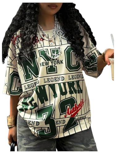 Women's Letter Print T Shirt Graphic Crew Neck Short Sleeve Casual Tee Top Streetwear