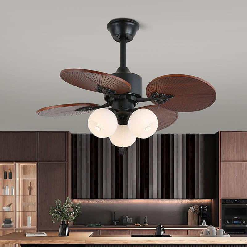Glowave® 30 inch Metal Body 5 Brown Palm Leaf Wooden Crafted Blades Chandelier Fan Light with Reversible Motion Remote Control for Kitchen, Cafes, Hotels, Dining, Bar (Y-306)-image-41