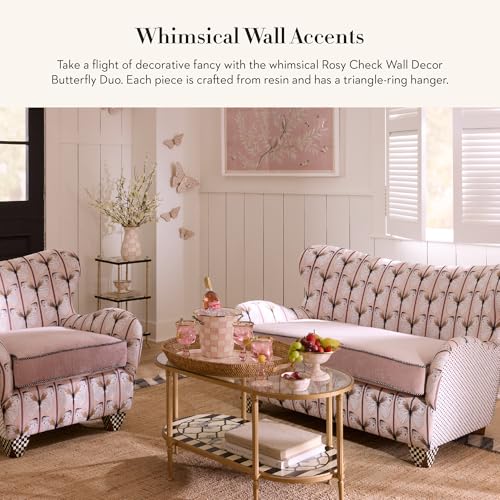 Image of MACKENZIE-CHILDS Butterfly Wall Decor Set, Pink-and-White Rosy Check