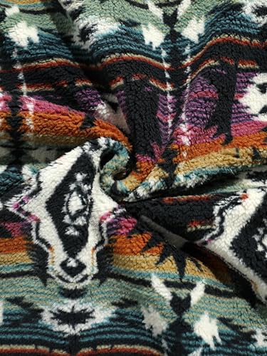 Image of ZAFUL Men 1 /4 Zipper Ethnic Aztec Fleece Unisex Winter Sweatshirt Tops 2026 | Funnel Neck Fluffy Polar Fleece Faux Sherpa Soft Thermal Pullover Kangaroo Pocket Jacket Hoodie Tops