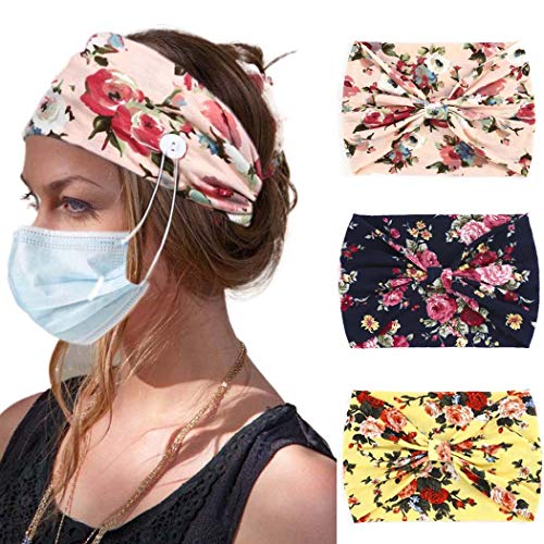 Bohend Boho Button Headband Wide Stretchy Solid Tied Knotted Headwear Sport Athletic Yoga Gym Hair Accessories for Women and Nurses (I)