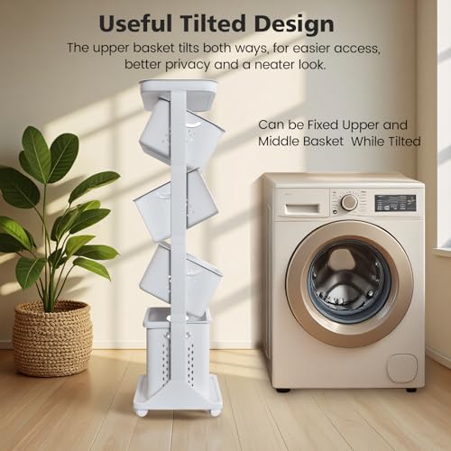 BAOKALER 4-Tier Laundry Hamper Sorter, Vertical Rolling Laundry Baskets with Wheels Removable, Stackable Laundry Cart Organizer and Storage for Small Space, Dorm, Closet, Bathroom — view 6