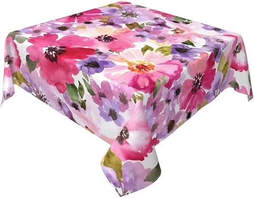Sunshineyan Mantel floral de primavera de 54 x 54 pulgadas, mantel de flores de acuarela de primavera y verano, resistente a las manchas, mantel