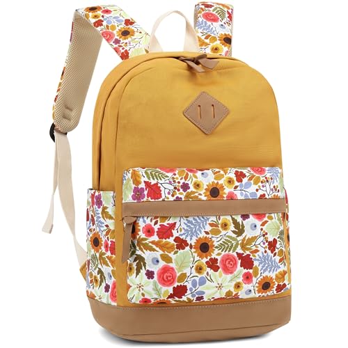 Image of Leaper School Cute Backpack for Girls: Canvas Kawaii Bookbags for Girl 10-12 Years Old - Laptop Travel Backpacks for Teens Sunflower Yellow