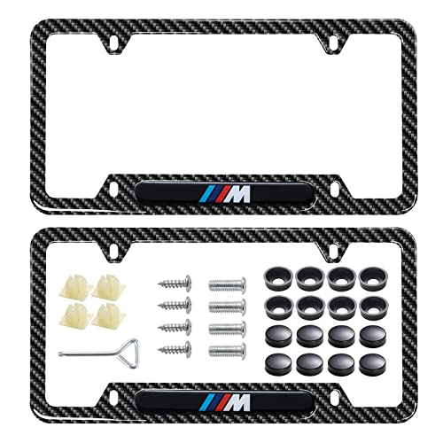2 Pack for BMW-M Carbon Fiber License Plate Frame, License Plate Cover Bracket Compatible with All Vehicles License Plate Tag Cover Fits Accessories for US Standard License Plate Frame