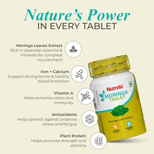 Image of NUTRELA 1000 mg Moringa - 60 Tablets | Support in Immunity, Digestion & Energy, Good for Hair and Skin