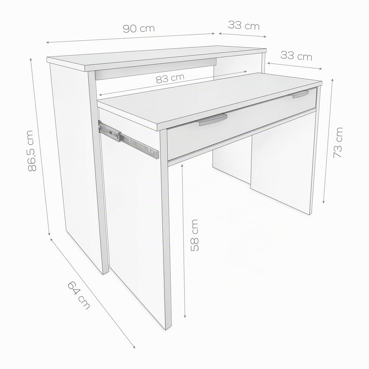 Duérmete Online Cambria, Mesa de Escritorio Totalmente Extensible, Mesas para Ordenador, Color, Práctica y Funcional, Madera, 90 x 33/64 x 73/86,5 cm