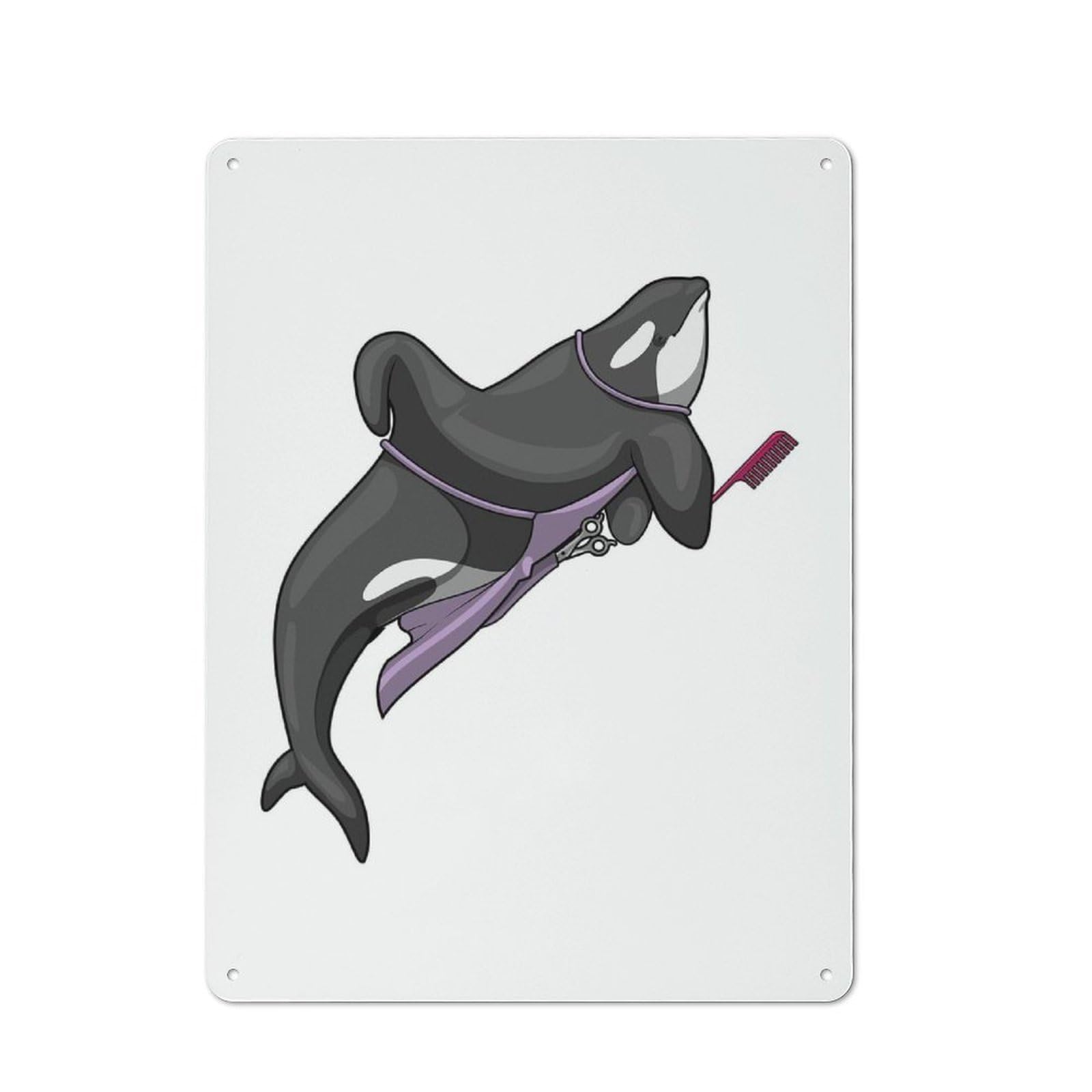 Junmoney Orca Hairdresser Scissors Tin Wall Plaque 40X30cm With For Bar Or Restaurant, Housewarming Wall Decor For People Furnishing Bar And Restaurant