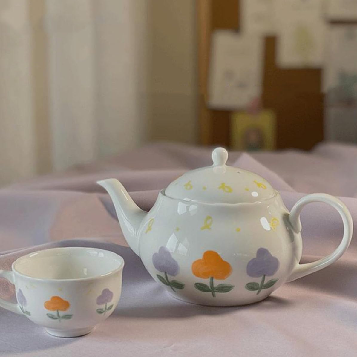 Teiera Giapponese in Ceramica 380ml Bianca Rotonda | Finitura Liscia e Arrotondata, Facile da Pulire, Sensazione Confortevole, per Studio e Ufficio