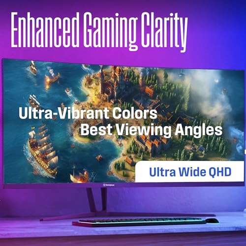 Image of Westinghouse 34 Inch Curved Ultrawide Gaming Monitor, 180Hz, AMD FreeSync Support, Low Motion Blur, 1500R Curve, 3440 x 1440, for PC Games with Built in Speakers, 2X DisplayPort, 2X HDMI
