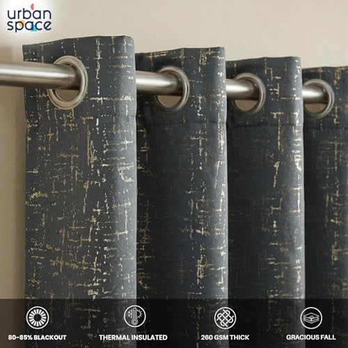 Image of Urban Space 80-85% True Blackout Curtains for Door, Gold Foil Printed Blackout Curtains, Decorative Door Curtain Eyelet with Tieback, 1 Piece Curtain for Living Room(Sparkle Dark Grey, 7 Feet)