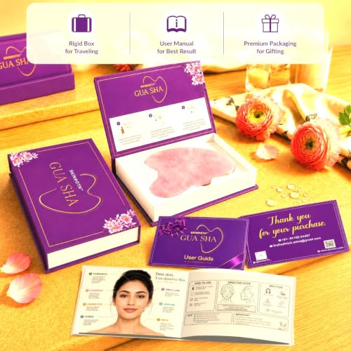 Image of Rose Quartz Gua Sha Stone for Face Massage | 100% Natural Stone | Comes in Premium Rigid Box | Lifting, Sculpting & Glow Enhancer | Reduces Puffiness, Improves Blood Circulation,
