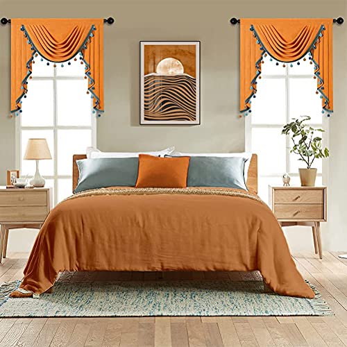 Cenefa de terciopelo de doble cara para sala de estar, cortinas de terciopelo naranja para dormitorio, cocina con pompón, bolsillo para barra (panel 39, 1) Cover