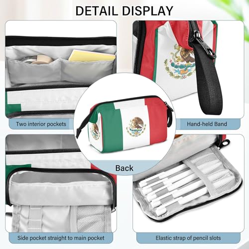 Image of Fisyme Mexico Flag Pencil Case Large Capacity Pencil Pouch Pen Bag Box Big Makeup Pencil Case Organizer
