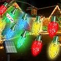 L LAMPOP Solar Christmas Lights Outdoor Waterproof C7 50 LED Ultra Bright Strawberry Fairy String Lights 8 Modes Solar Lights for Outside Garden Patio Wedding Party Christmas Decoration(Multicolor)