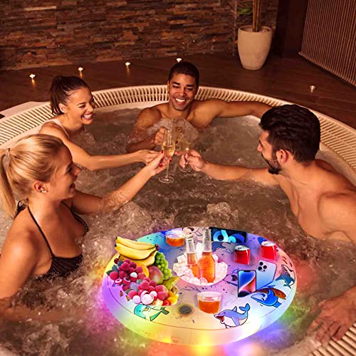 Inflatable Floating Drink Holder,Premium Floating Tray For Pool & Hot Tub With Led Lights,Drink Floats For Swimming Pool Parties,Pool Accessories For Adults,Holds Multiple Beverages,Snacks #TOP3