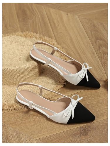 oyoangle women39s color block bow pointed toe slingback flat sandals work office dressy shoes
