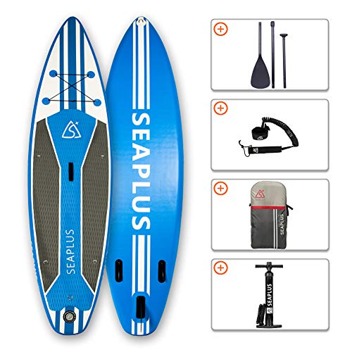 SEAPLUS Tabla de Paddle Surf Hinchable Tabla Stand Up Paddle Board Rígida Doble Capa con Accesorios de Remo de Aluminio/Inflador/Leash/Mochila, Carga hasta 140 Kg, L-BC 106*32*6