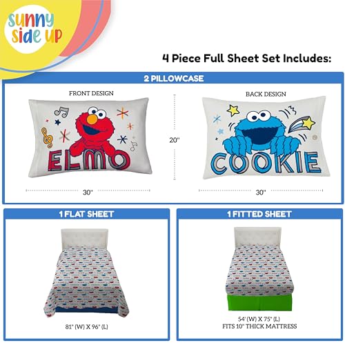 Image of Sunny Side Up Sesame Street Full Sheet Set - 4 Piece Kids Bedding Set Includes Pillow Cover - Super Soft Microfiber Sheets with Elmo, Cookie Monster and Big Bird