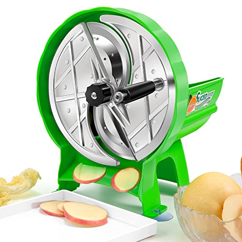 Newtry Cortadora manual de patatas 0.8 ~ 9 mm ajustable cebolla pepino rebanar verduras fruta cortador máquina doble puertos de alimentación para el hogar restaurante uso