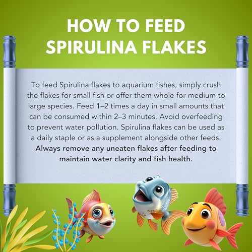 Image of Spirulina Flakes 25g Fish Food with 54% Protein for Guppy,Betta Fish,Guppy Fries,Tetra and All Types of Tropical Fishes