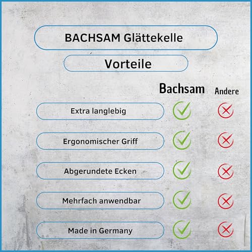 BACHSAM® Made in Germany Hochwertige Edelstahl Glättekelle 280mm x 130mm mit Softgriff/ergonomischer Griff zum Verputzen, Glätten, Spachteln. Glättscheibe - Traufel