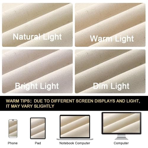 Image of PrinceDeco Linen Texture Curtains 100% Blackout Curtains 90 inch Long 2 Panels Set Full Blackout Linen Curtains with Thermal Insulated Liner Noise Reducing, 52 inch Wide,90 inch Length,Bleached Sand