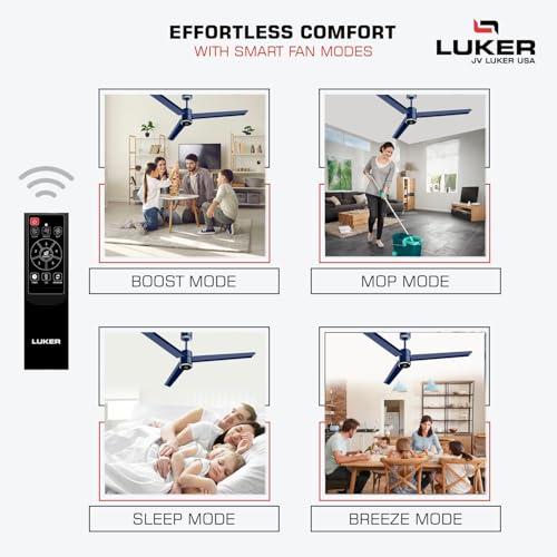 Image of LUKER JVLuker USA Aerozen Prime 1200mm BLDC Ceiling Fan with IR Remote BEE 5 Star 65% Energy Saving High Air Delivery Low Noise LED Indicator Reverse Mode for Living (Ocean Blue-Chrome)