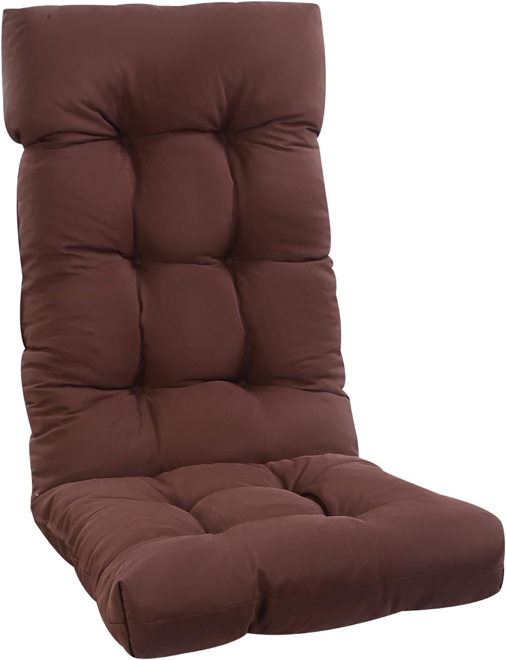 High Back Rocking Chair Cushion, Waterproof and Anti Slip Tufted Rocking Chair Pad with Ties, Rocker Seat Cushions for Indoor, Porch, Outdoor Patio, Brown