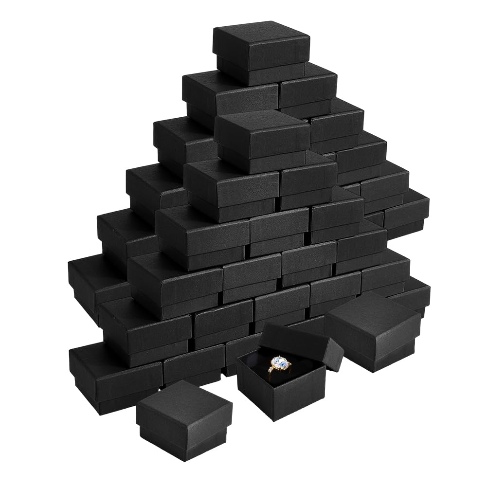 PH PandaHall Schmuckring-Geschenkboxen, 5,1 x 5,1 x 3 cm, schwarz, Kraftpapierhalter mit Deckel, quadratischer Ring, Aufbewahrungsbox, mit Schwamm gefüllt, Präsentationsbox aus Karton, Ohrringe